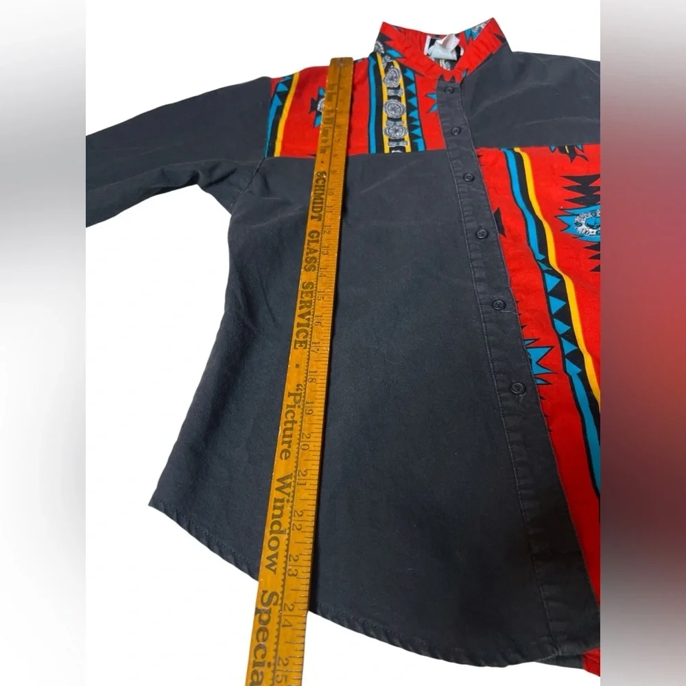 Vintage 90s Southwestern Western Shirt Red Black Turquoise Rodeo Size 10